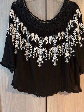 Curations Black Lace Yoke Blouse - Women's L